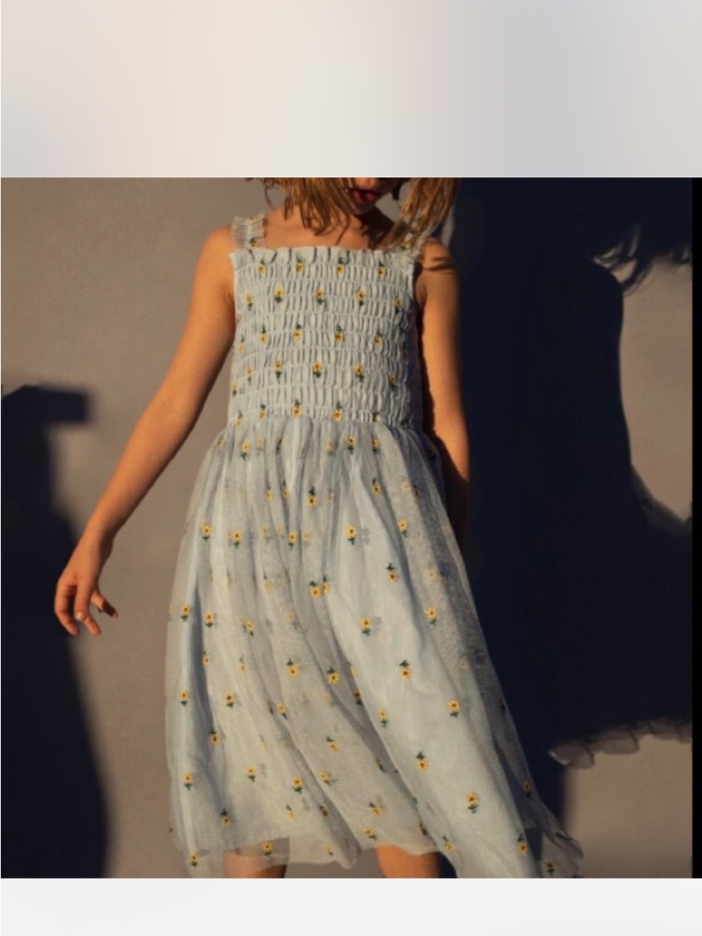 ZARA Girls Embroidered Floral Mesh Sunflower Floral Midi Dress Size 9